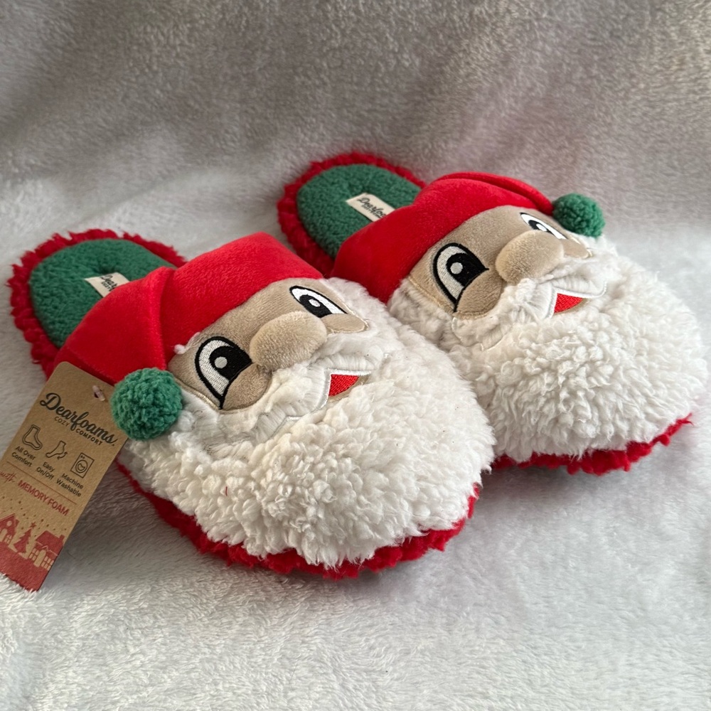 Dearfoams Santa Face Slippers in Red and White Mens‎ 9-10 Women’s 11-12 New